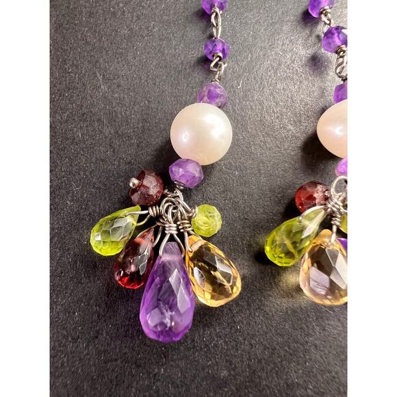 Multi gemstone cluster dangle earrings in sterling silver - Picture 4 of 10